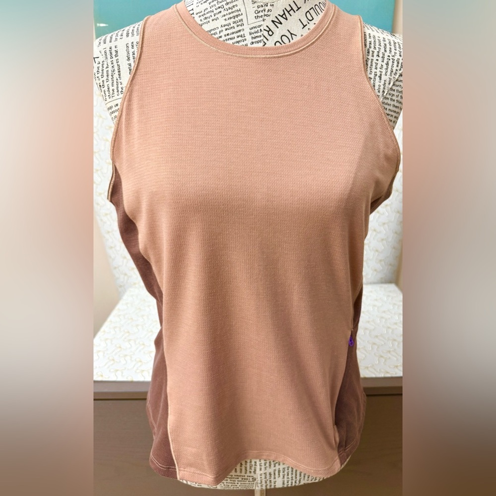 Womens Lululemon Tan Brown Purple Accents Lightweight Athletic Hiking Tank Top M